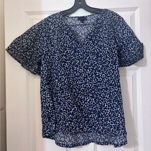 Who What Wear Navy and White Patterned Blouse